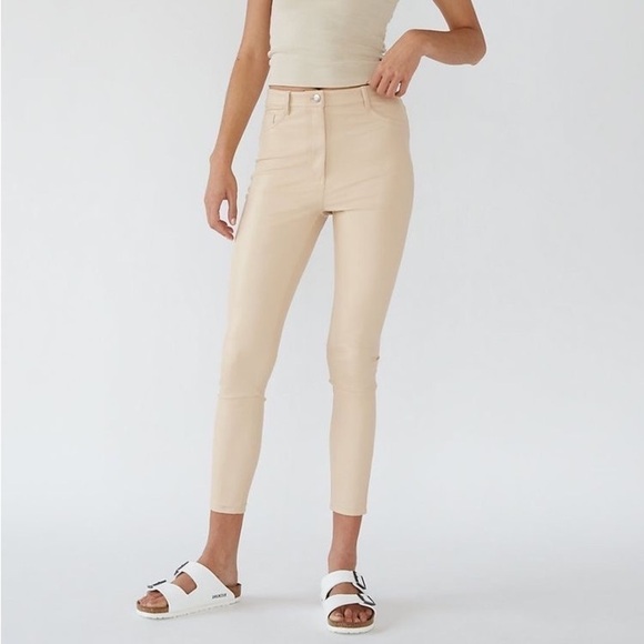 Aritzia Pant Charm High-Rise Ankle-Length Skinny Faux-Leather Light Birch 10 NWT - Picture 7 of 7